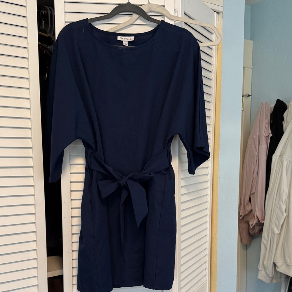 Zara Dark Blue Tie-Waist Dress